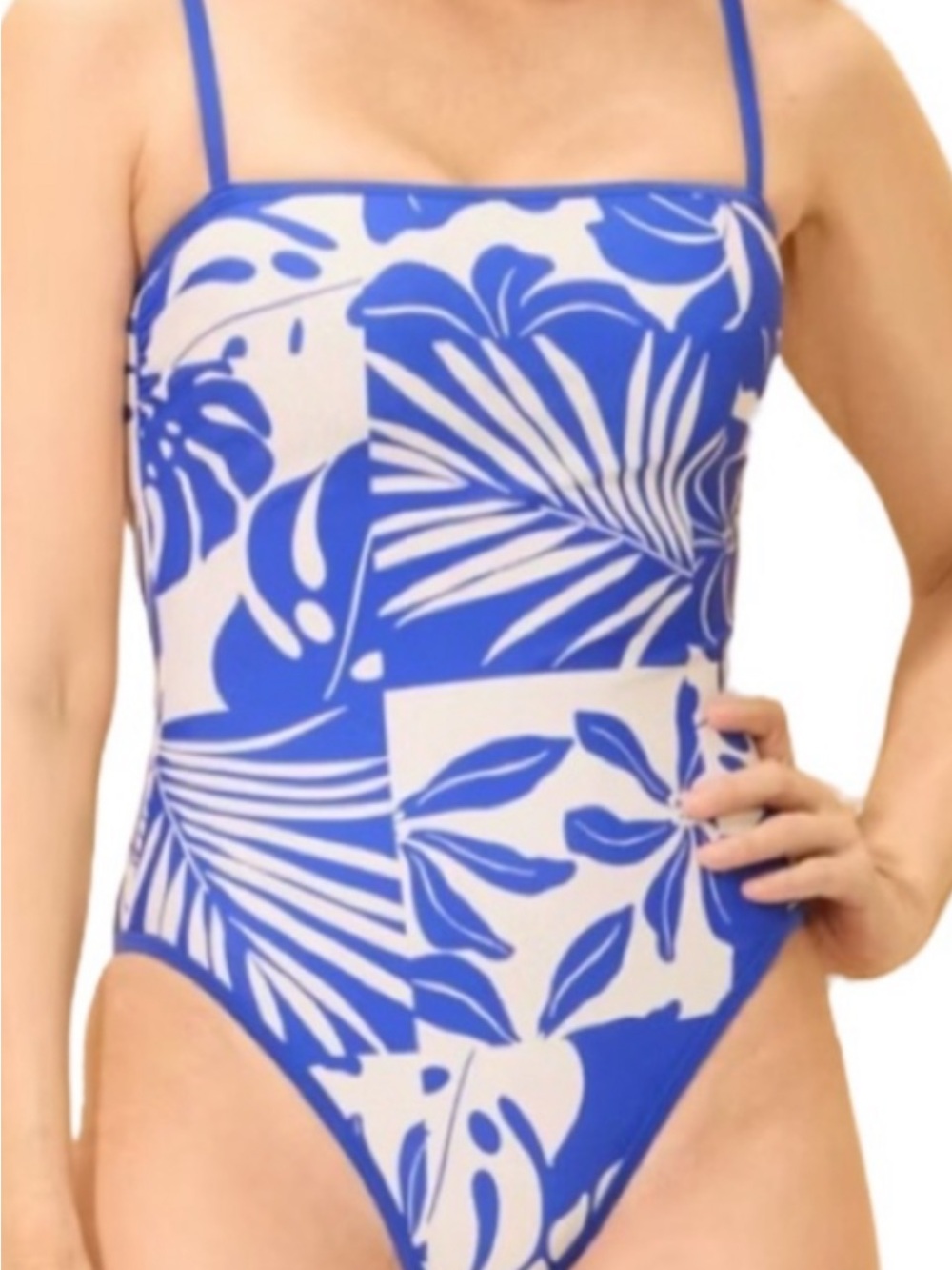 Shade & Shore Blue and White Tropical-Print One-Piece Swimsuit